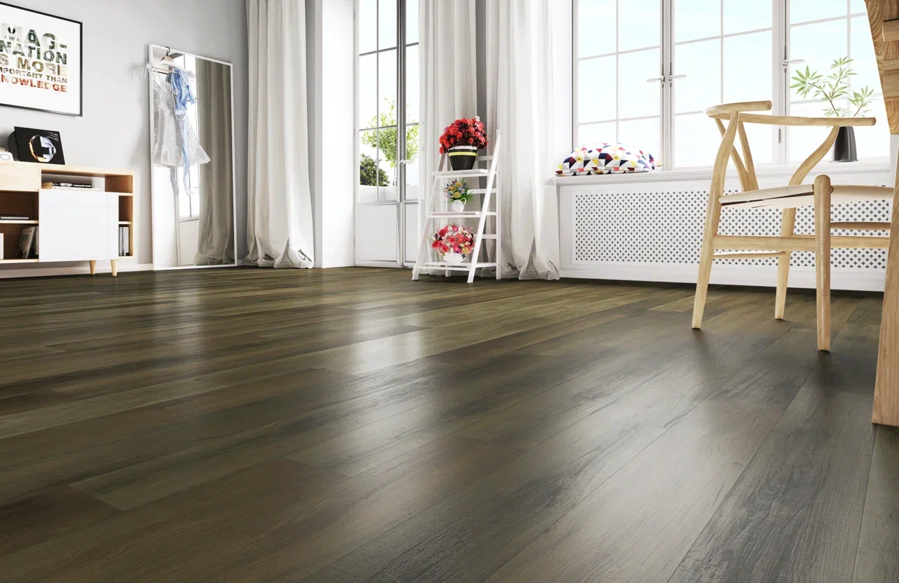 Кварцвиниловый SPC ламинат Home Expert Natural Гикори натуральный 1212 / 71W908 1220×150×3,5 фото в интерьере